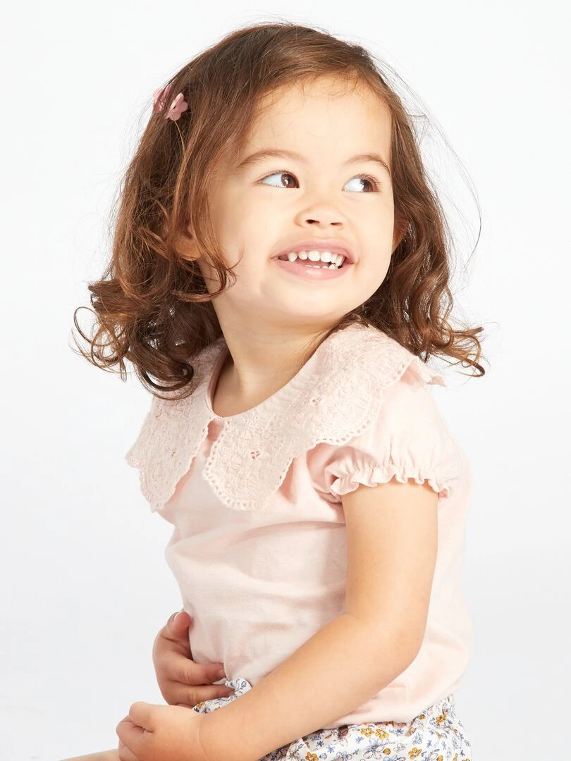 Tee shirt avec col claudine   Rose