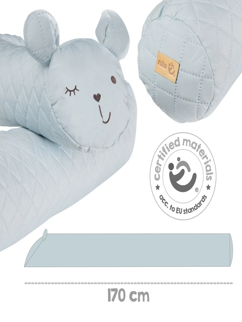 ROBA Serpent de Lit Bébé "roba Style"   170 cm   Avec Visage d'Ours   Bleu Clair   Bleu ciel