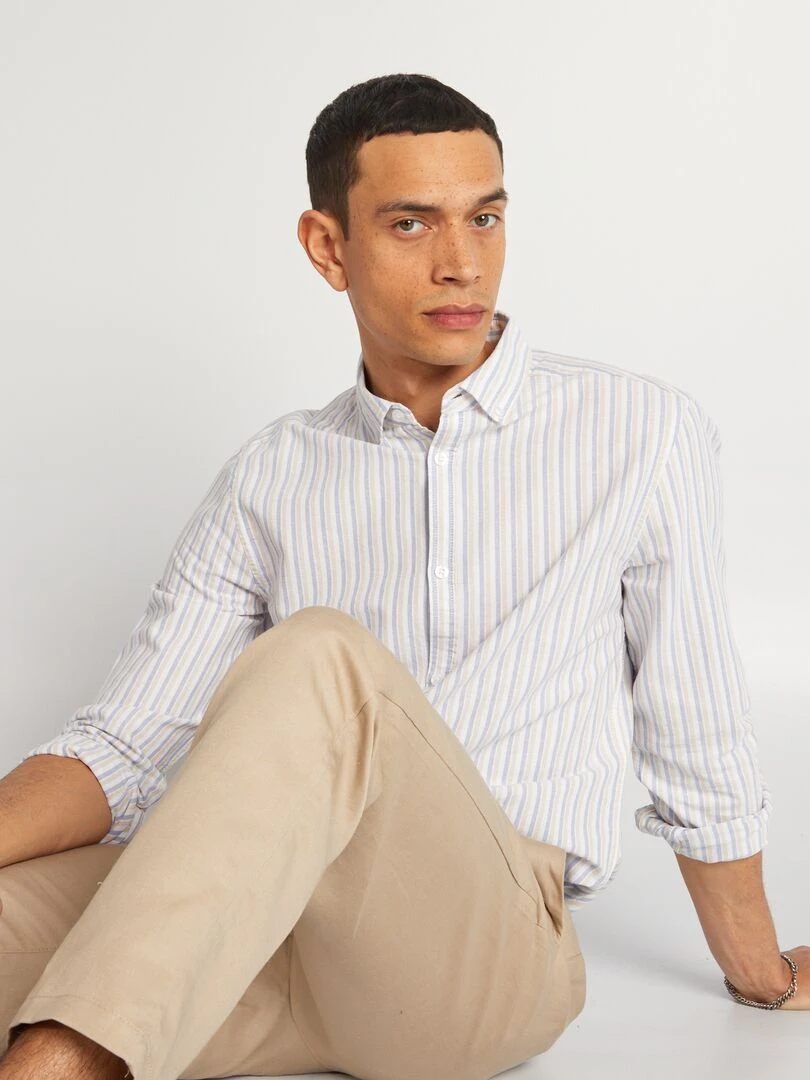 Chemise à coupe droite et à rayures Bleu/blanc/beige