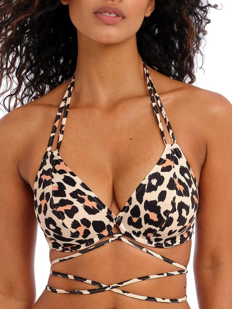 Haut de maillot léopard avec lanière Animal instinct Beige