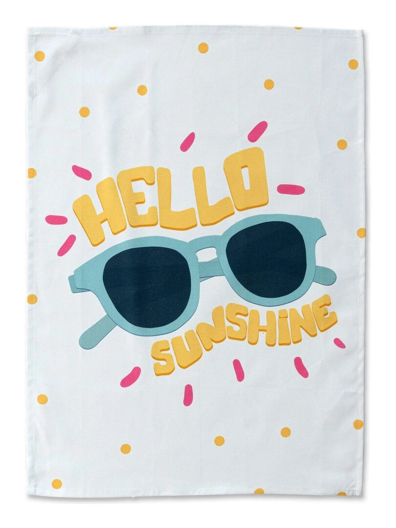 Torchon (2 pièces) Hello sunshine "Happyfriday" Blanc