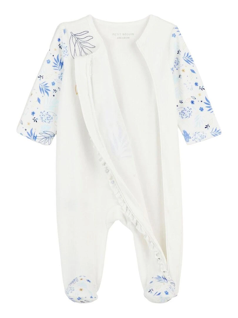 Pyjama bébé en velours ouverture zippée Luna   Ecru