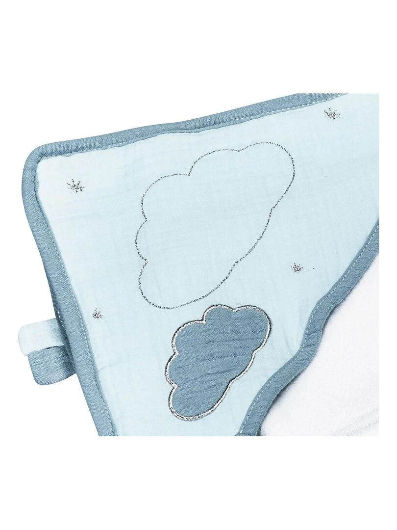 Cape de bain et gant en coton SAUTHON Blanc Bleu