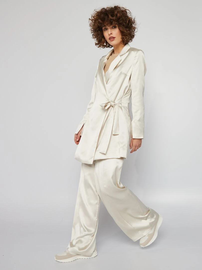 Veste longue en satin Blanc