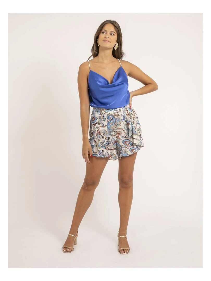 Caraco satin col bénitier FOLINE   Bleu roi