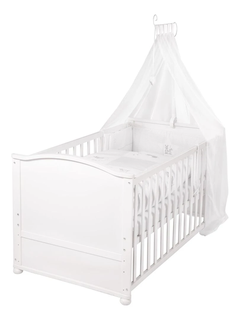 ROBA Lit bébé évolutif complet "Fox et Bunny" 70x140 + Équipement Complet Blanc