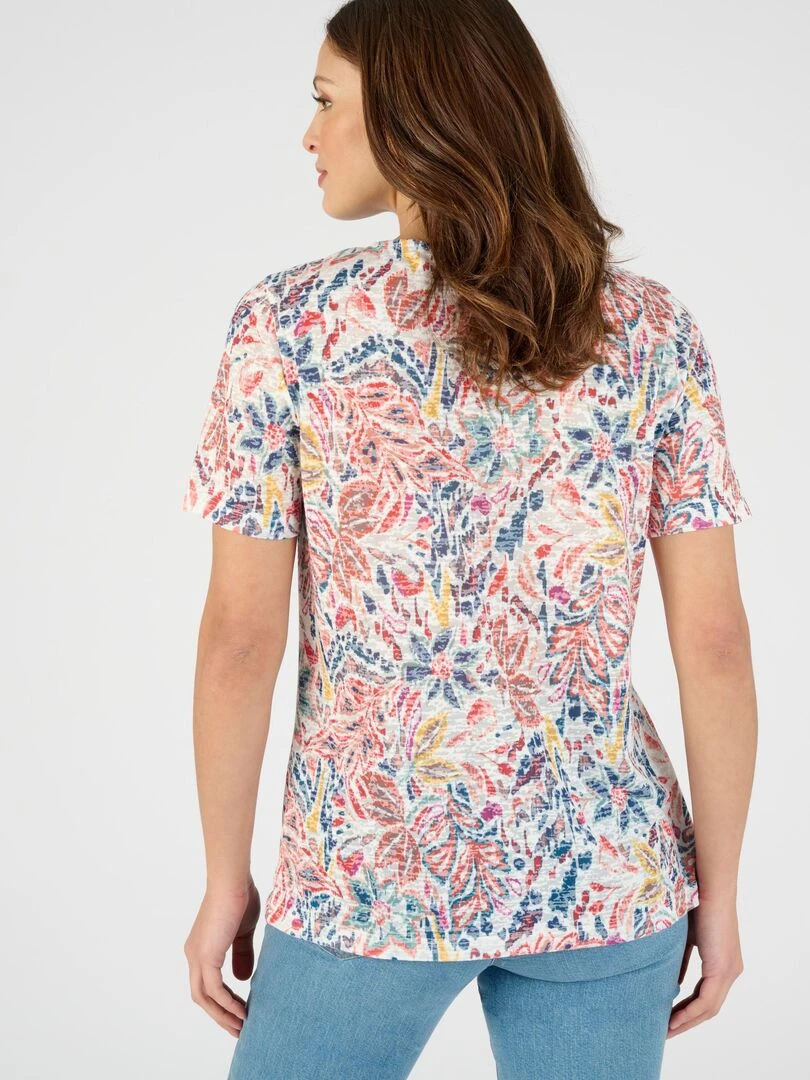 Tee shirt manches courtes maille dévorée imprimée   Damart   Blanc