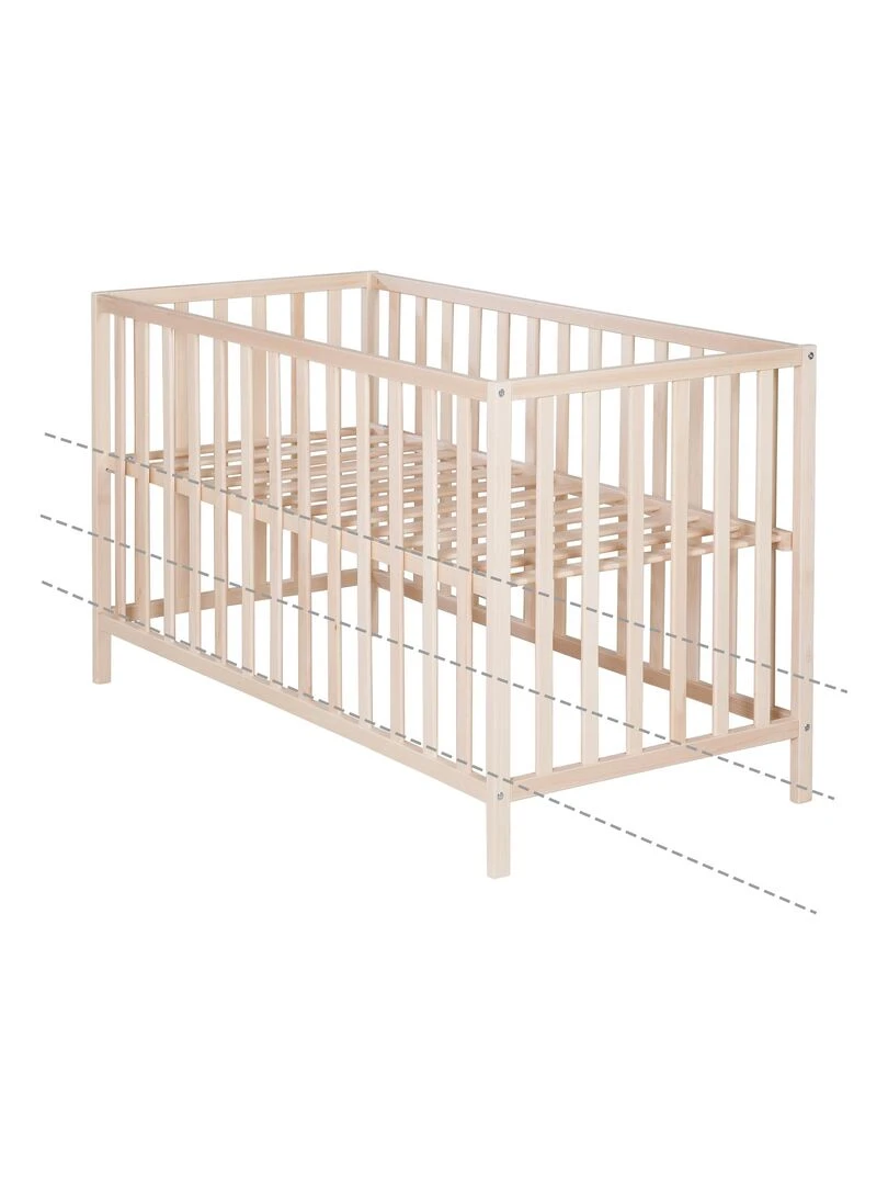 ROBA Lit Bébé Tout Barreaux Cosi 60 x 120 cm   3 Positions de Hauteur   Hêtre Massif Bio   Marron