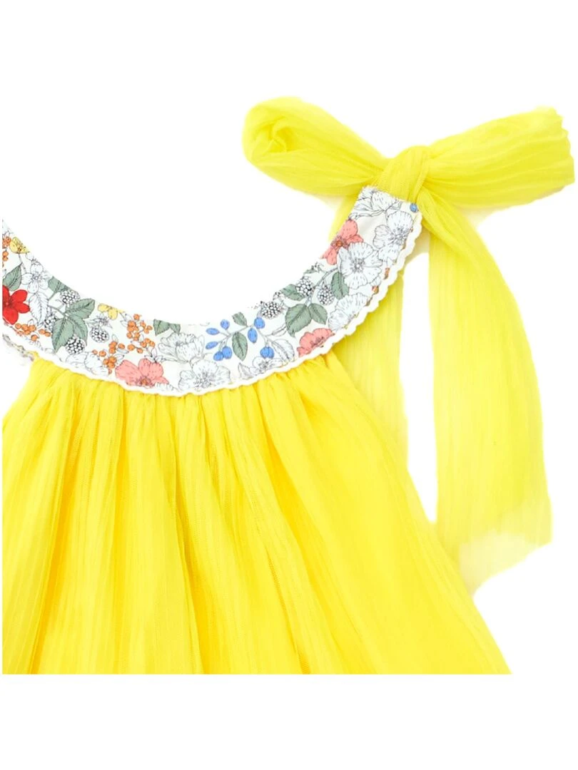 Robe Cérémonie Jaune Fille  Col Fleuri  ALIZEE   La Faute à Voltaire   Jaune citron