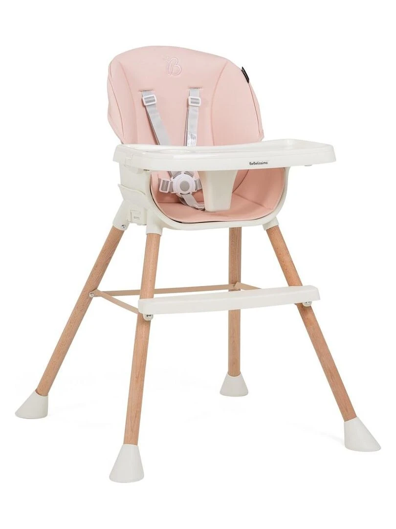 Bebelissimo Chaise haute 5 en 1 Evolutive Réglable bois de Hêtre PVC cuir rose BZ 511 Rose