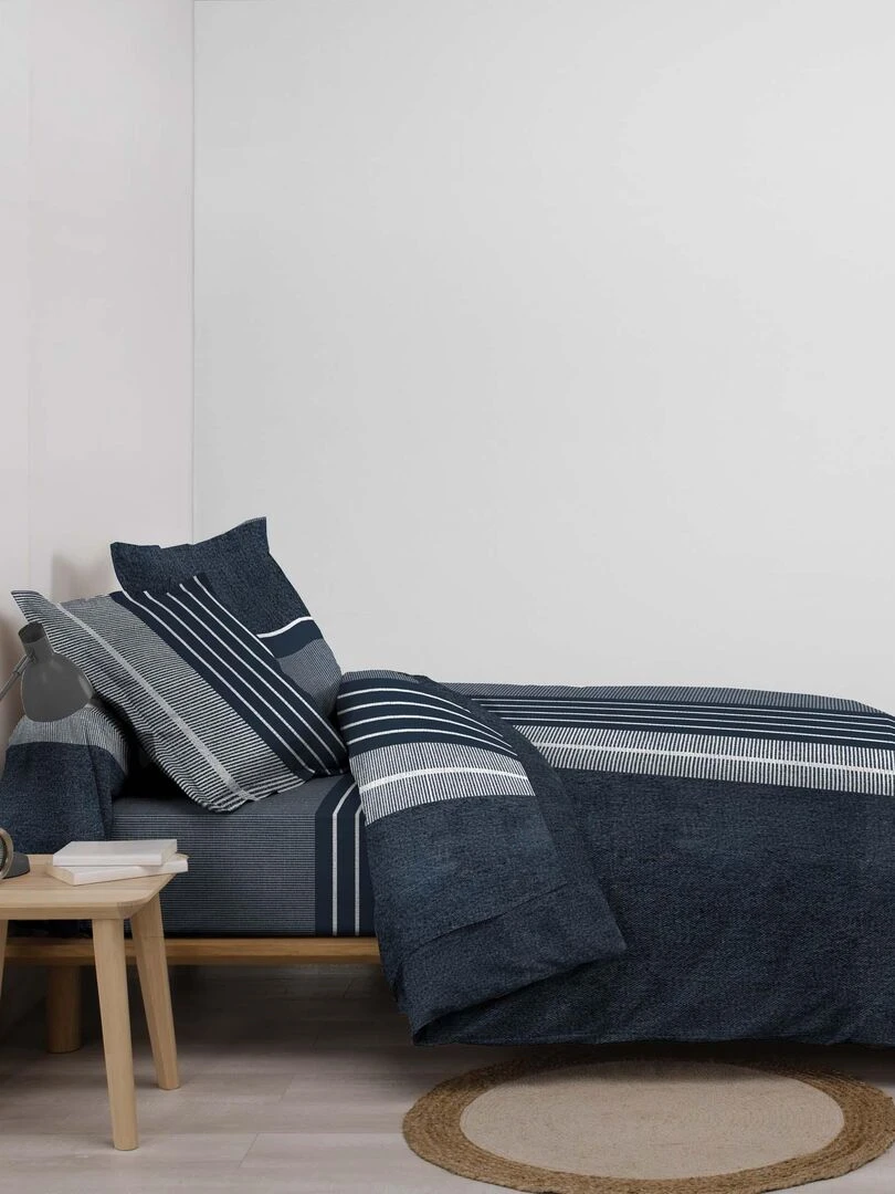 Housse de couette coton 6 pieces 220 x 240 cm Blueline   Bleu