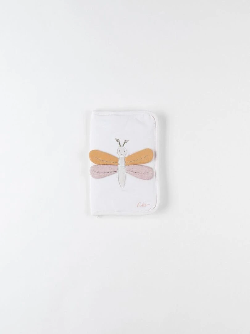 Protège carnet de santé libellule en Jersey Noukie's Blanc