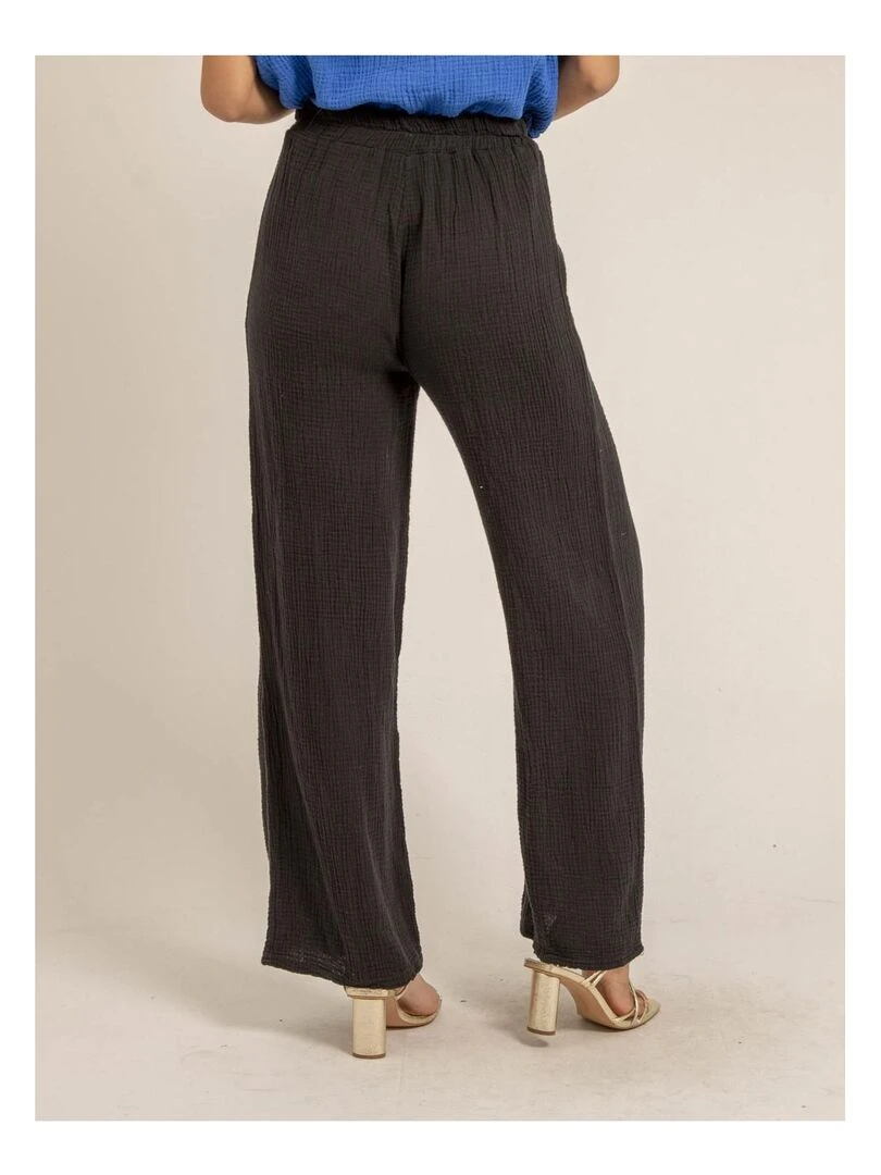 Pantalon fluide gaze de coton EBERTINE Noir