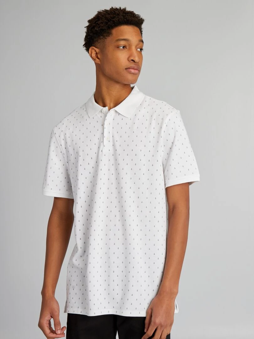 Polo en piqué de coton avec imprimé + d'1m90 Blanc