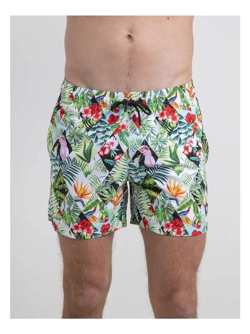 Short de bain motifs GALLIX Blanc