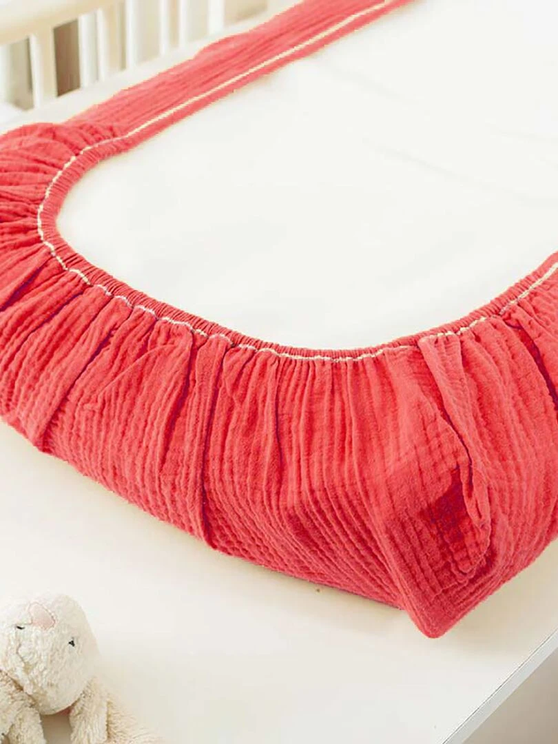 Housse de Matelas à Langer en Coton Bio Fraise   Rouge