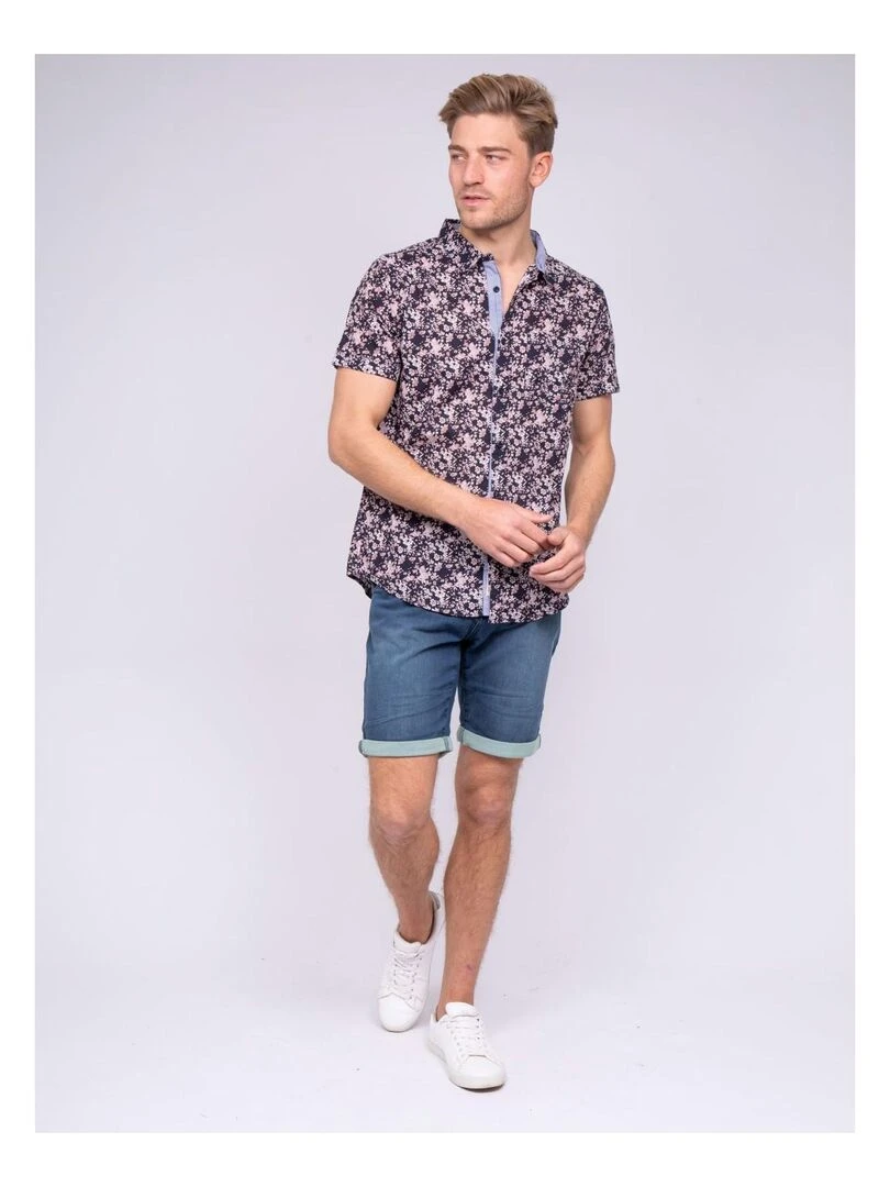 Chemise manches courtes pur coton DELEXI   Bleu marine