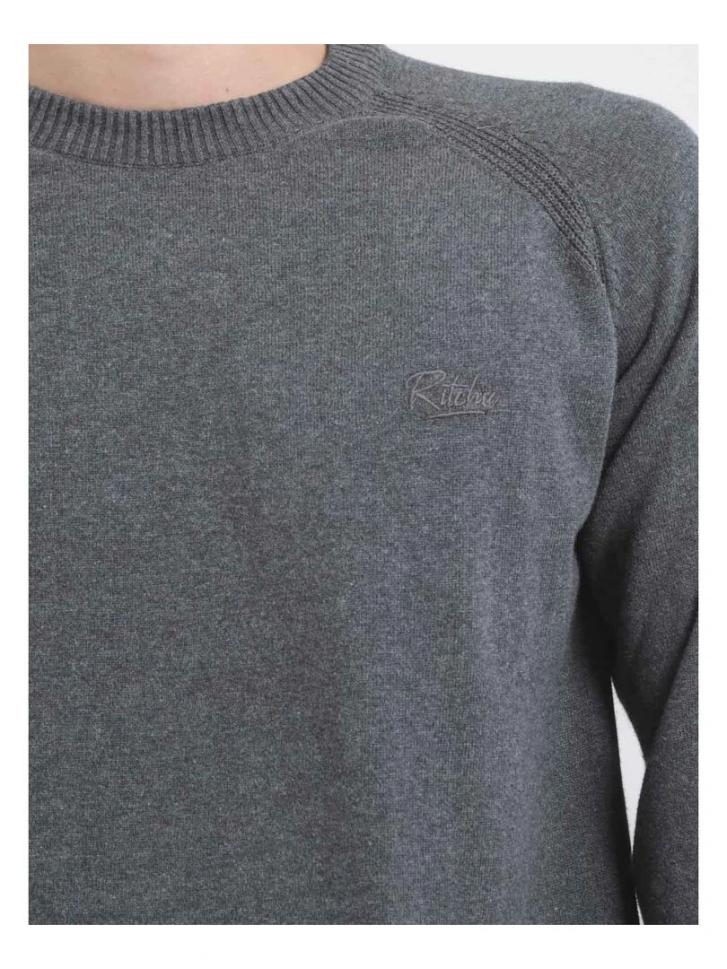 Pull col rond pur coton LOCTUDY   Gris foncé