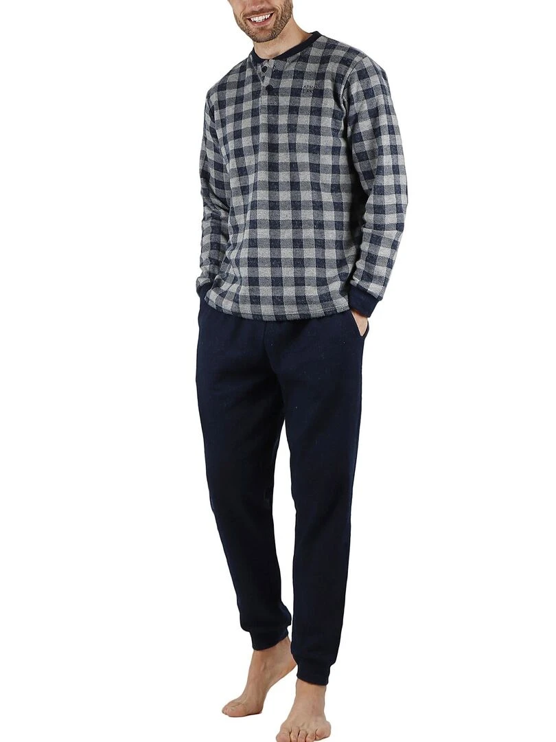 Pyjama pantalon et haut manches longues Vichy Bleu