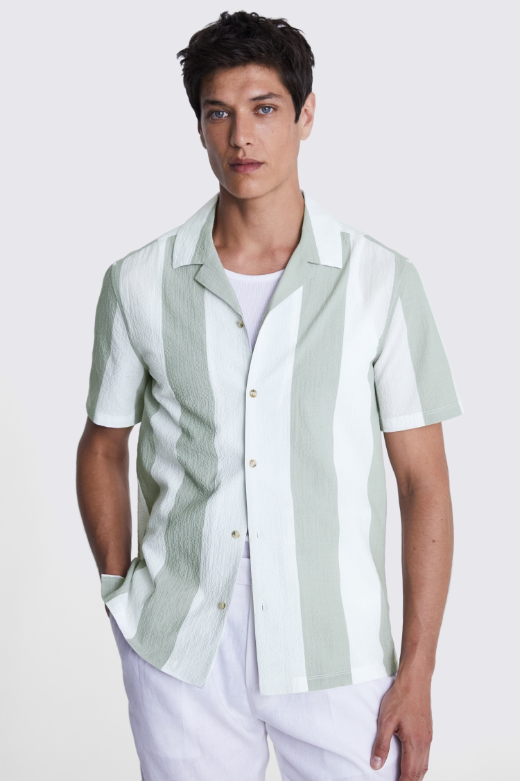 Sage Striped Seersucker Shirt Buy Online at Moss