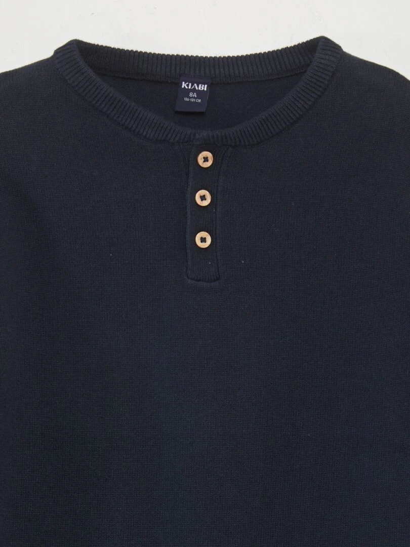 Pull à col tunisien boutonné bleu marine