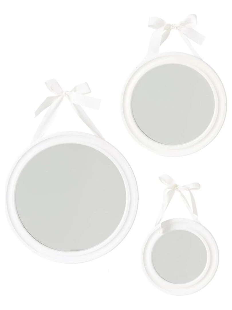 Lot de 3 miroirs ronds ruban Alexia blanc Blanc