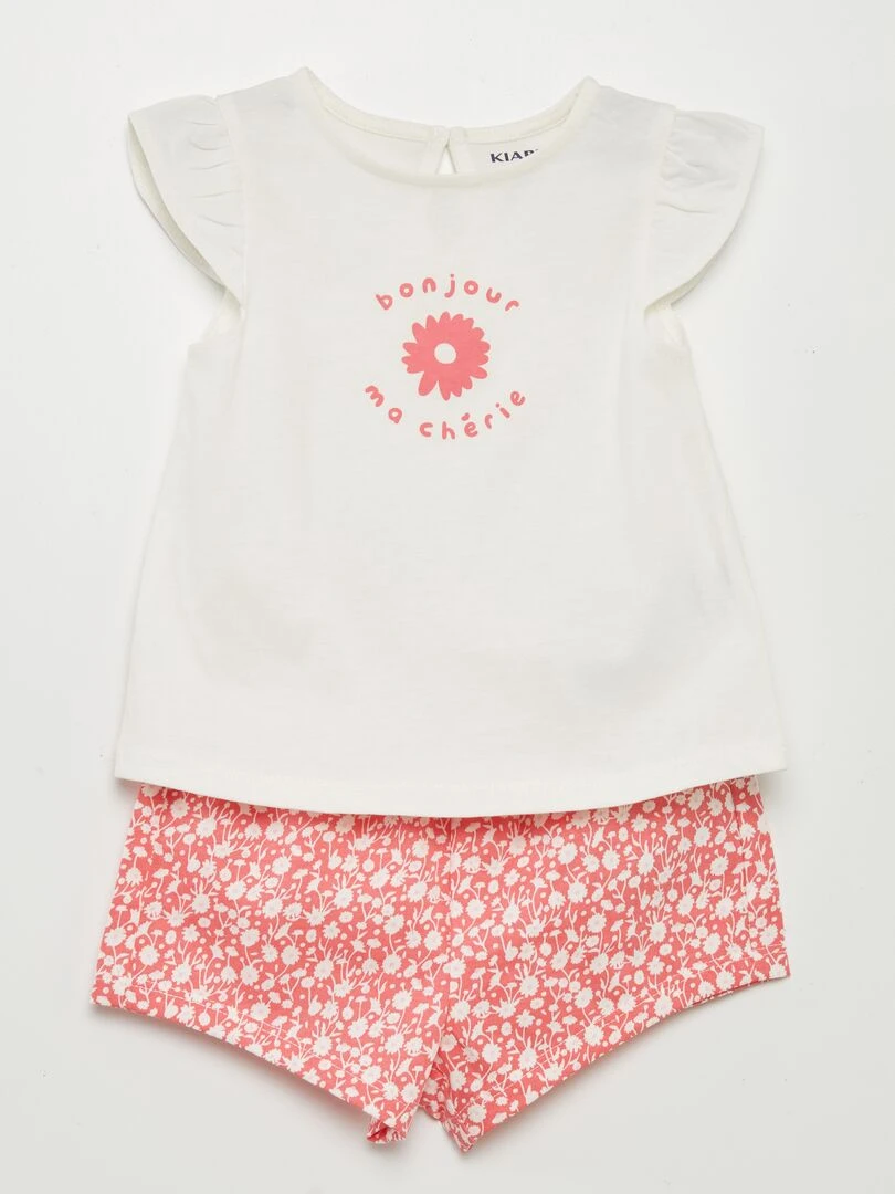 Ensemble t shirt + short imprimé 2 pièces Rose