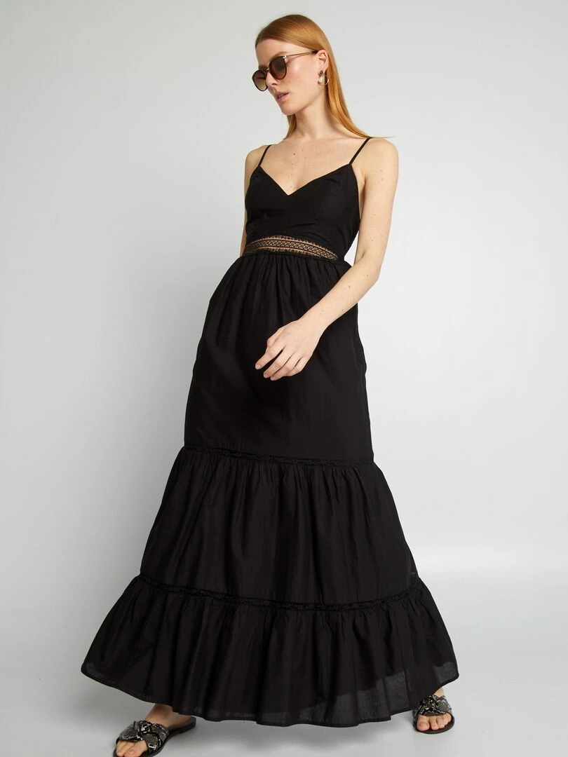 Robe longue à empiècement dentelle noir