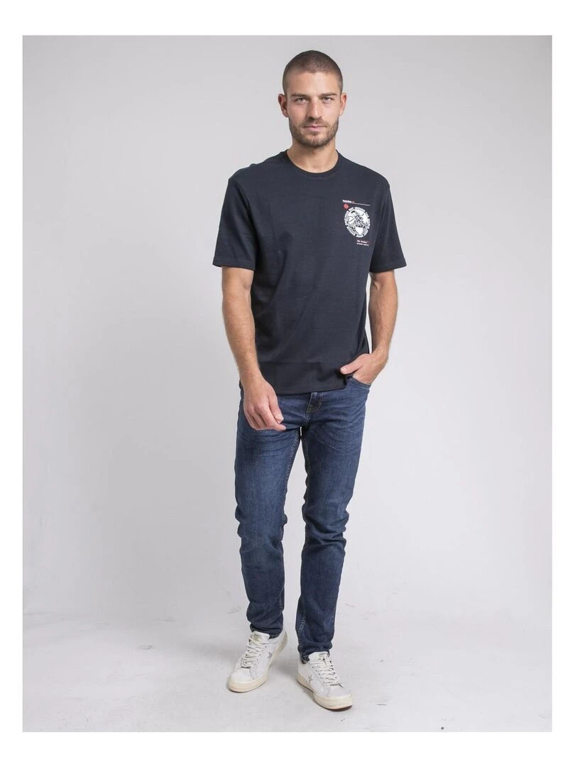 T shirt col rond oversize pur coton JOHART   Bleu marine