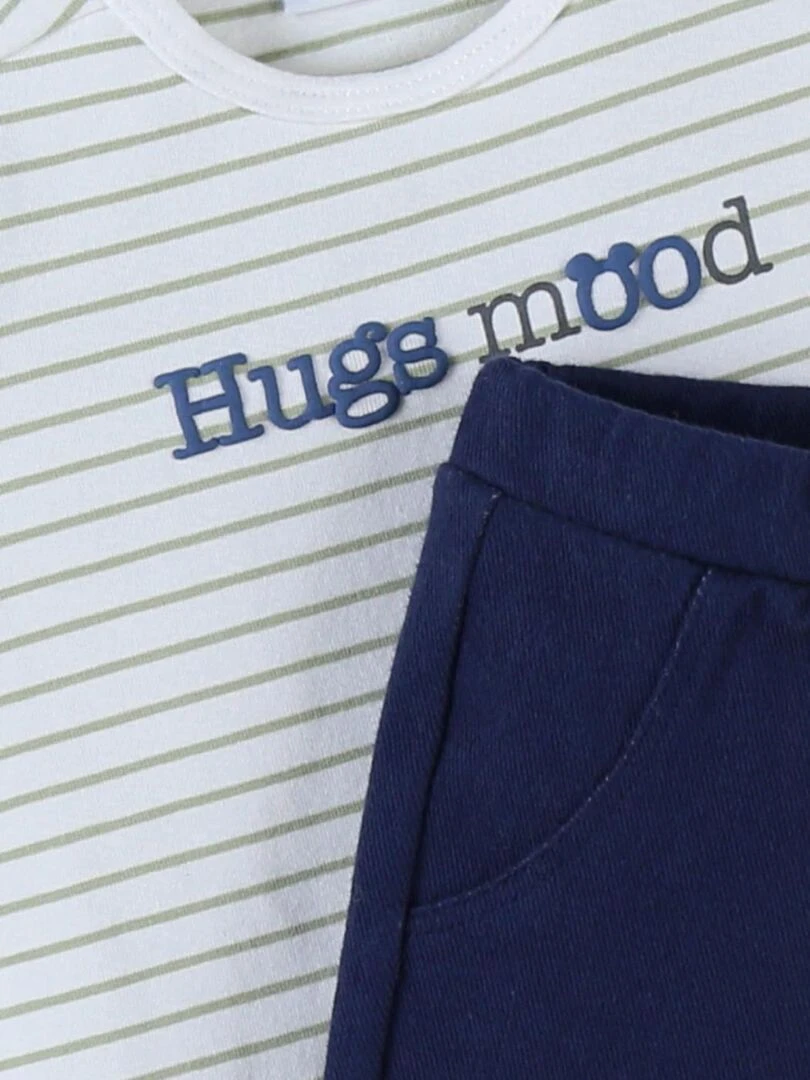 Set t shirt rayé + pantalon denim  écru/bleu/vert   Noukie's   Bleu
