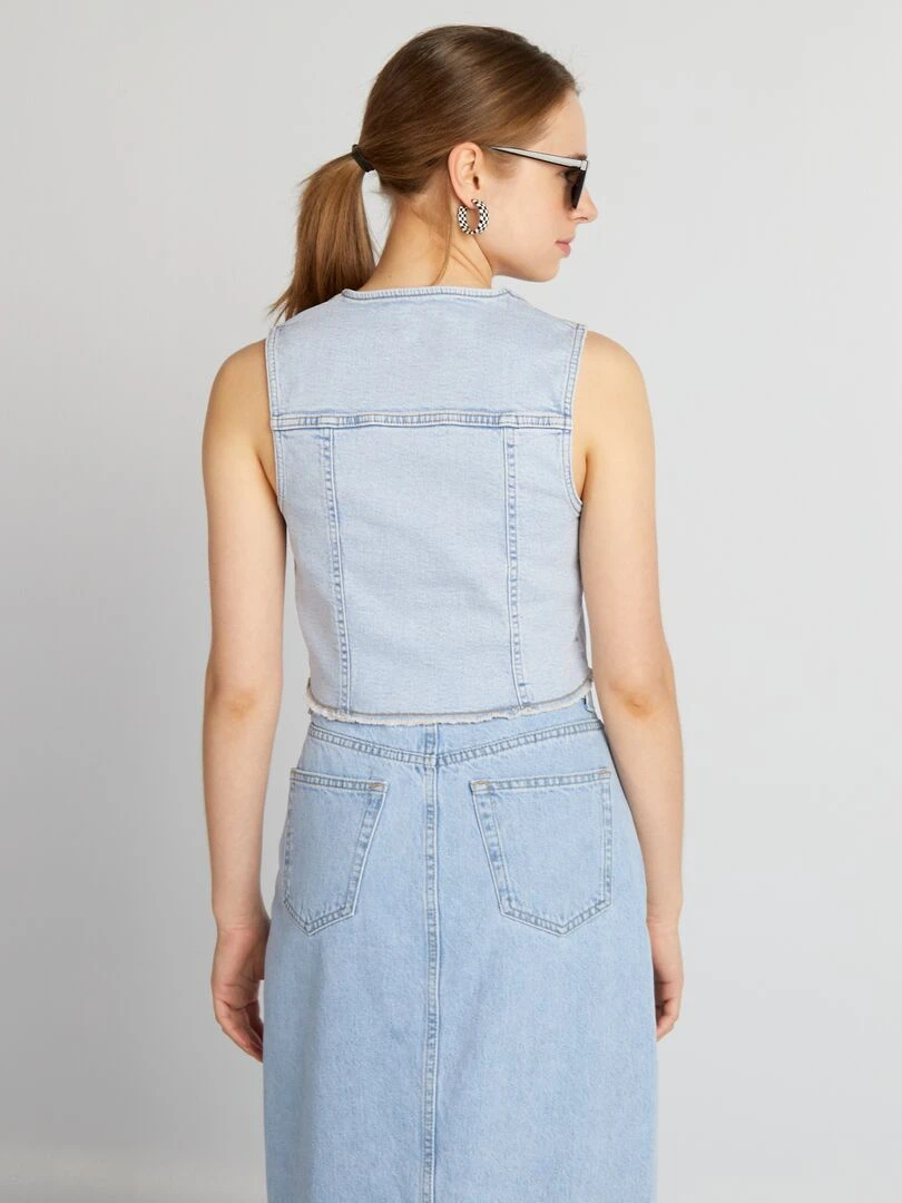 Gilet denim sans manches   Bleu