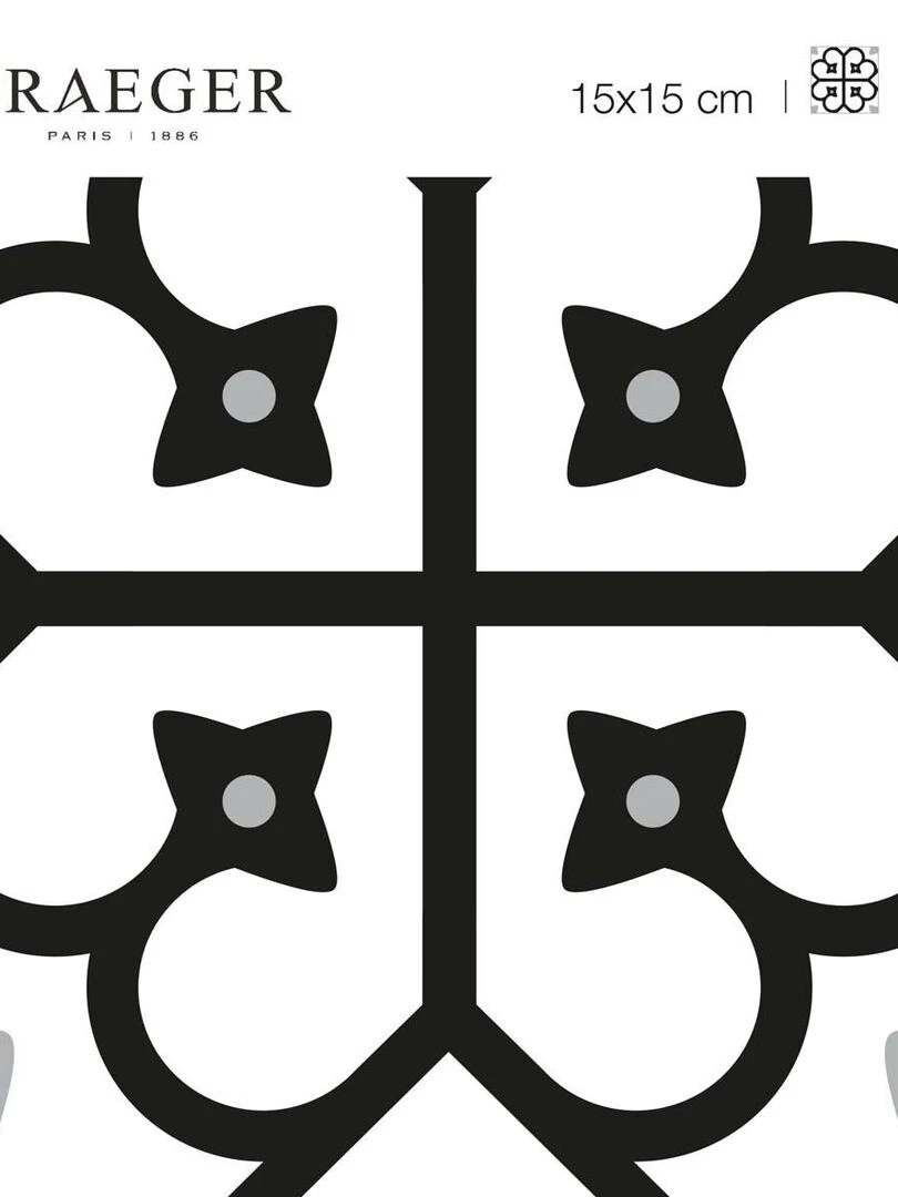 Stickers carrelage 15 x 15 cm   Motif floral noir et blanc   N/A