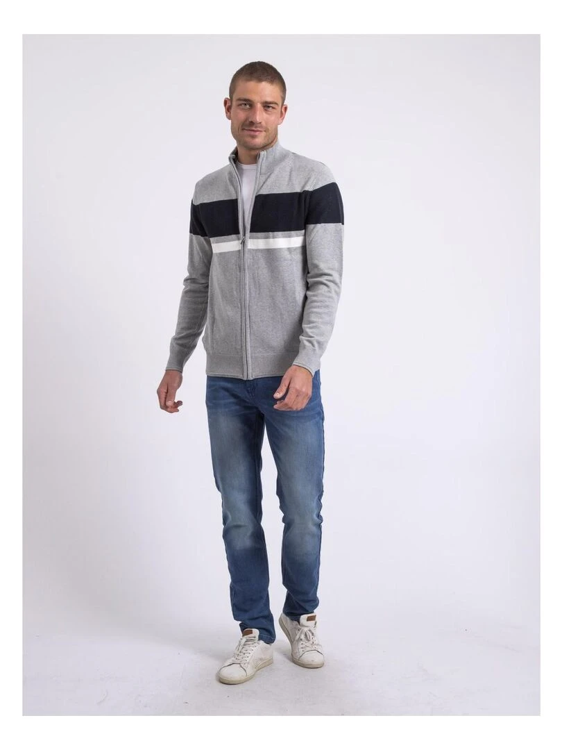 Gilet zippé col montant coton ALIGO   Bleu marine