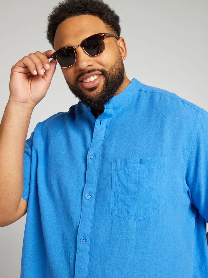 Chemise col mao   Bleu