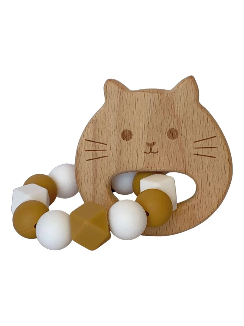 Hochet chat bois et silicone Blanc