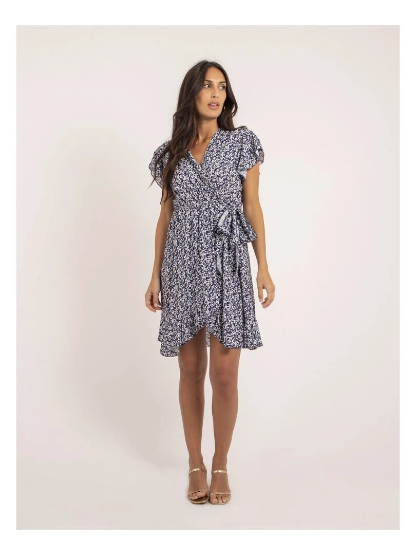 Robe courte portefeuille motifs INEZA   Bleu marine