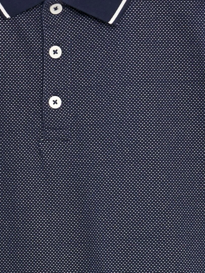 Polo en piqué de coton effet moucheté   Bleu marine