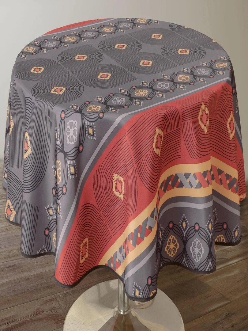 Nappe Anti taches Valparaiso rouge Ronde 160 cm Gris Rouge Noir