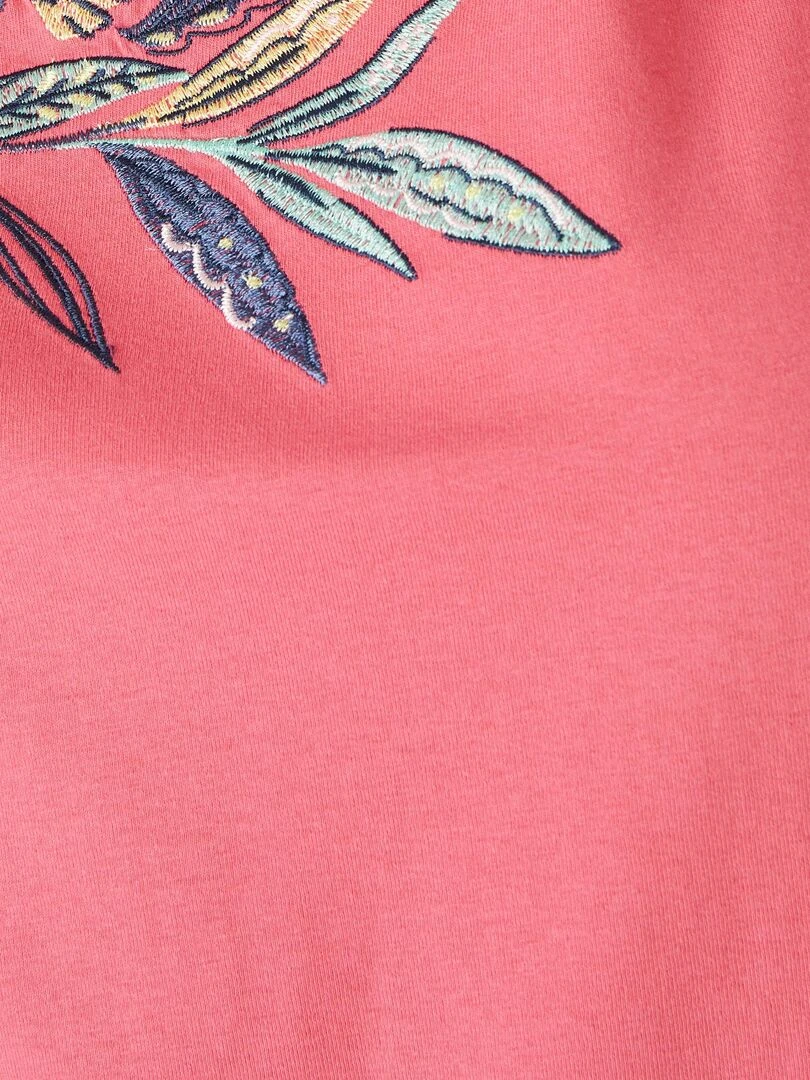 Tee shirt brodé coton biologique   Damart   Rose framboise