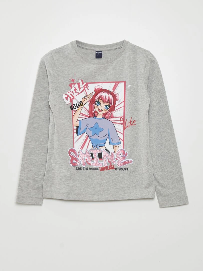 T shirt manches longues 'Manga' Gris