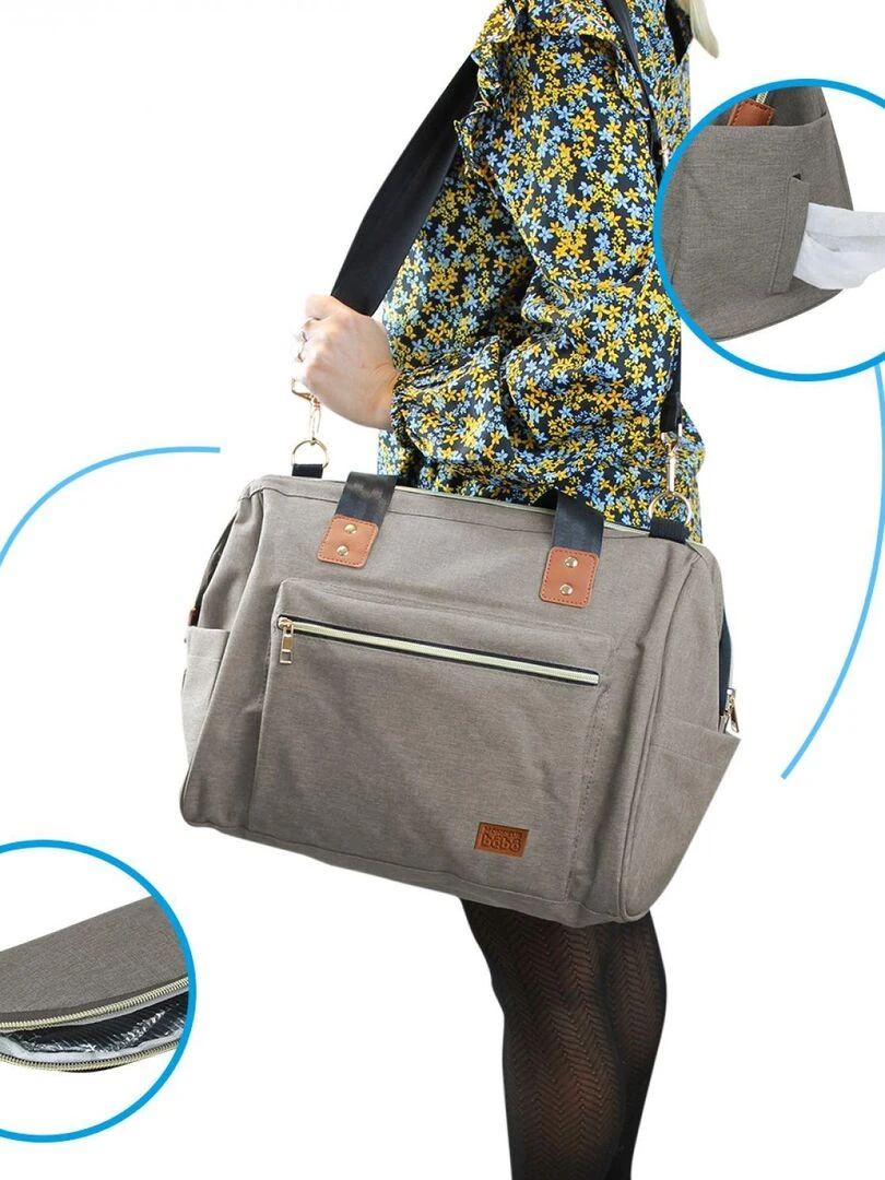Sac à langer multifonction pour bébé 12 poches avec trousse isotherme   Monsieur Bébé   Beige