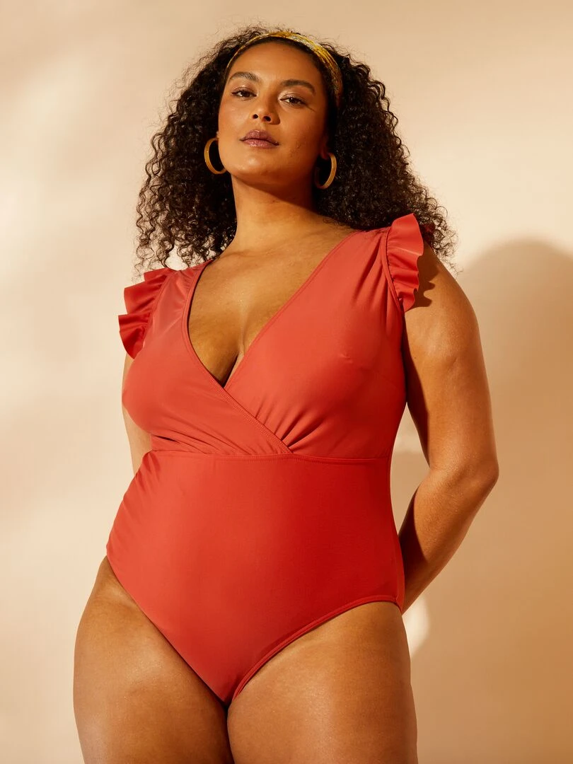 Maillot de bain à volants 1 pièce Marron