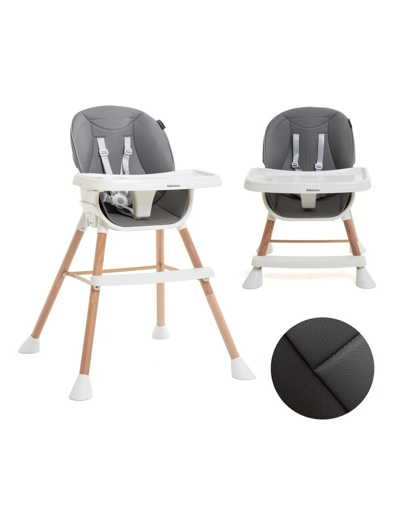 Chaise Haute Évolutive en Bois 3 en 1 – 6 mois jusqu’à 5 ans réhausseur gris Gris