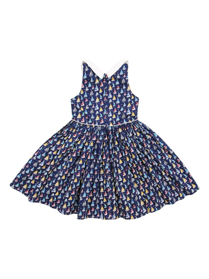 Robe Qui Tourne Fille  Bleu Marine imprimé Voiliers  HEPBURN   La Faute à Voltaire   Bleu marine