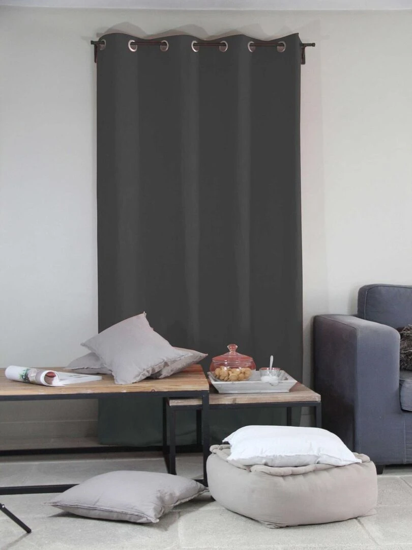 Rideau Uni en 100% lin gris anthracite