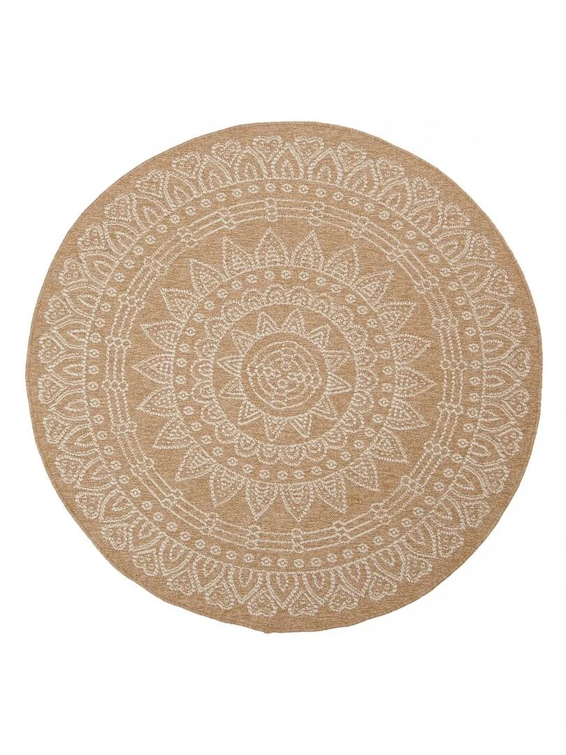 Tapis rond Ø 160cm AVANAOS Beige fait main en jute idéal pour Salon Beige