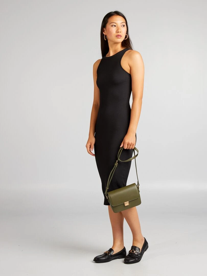 Robe en maille gaufrée et emmanchures américaines noir
