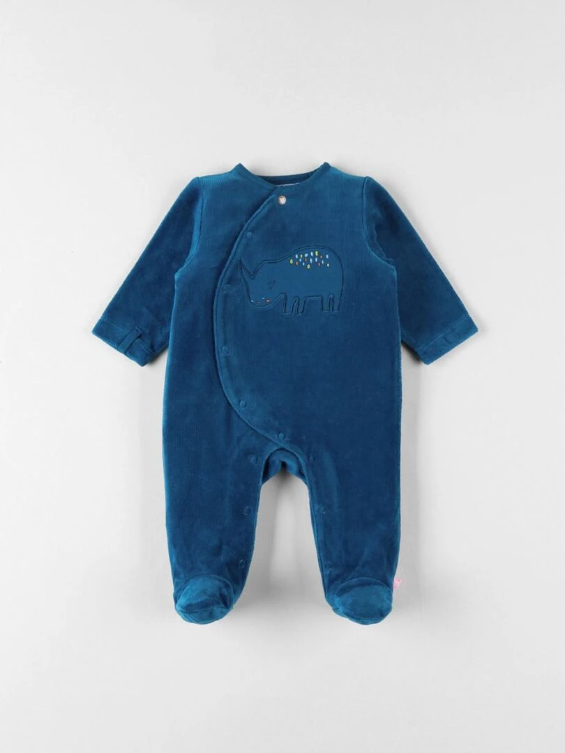 Pyjama 1 pièce rhinocéros en velours canard Noukie's Bleu