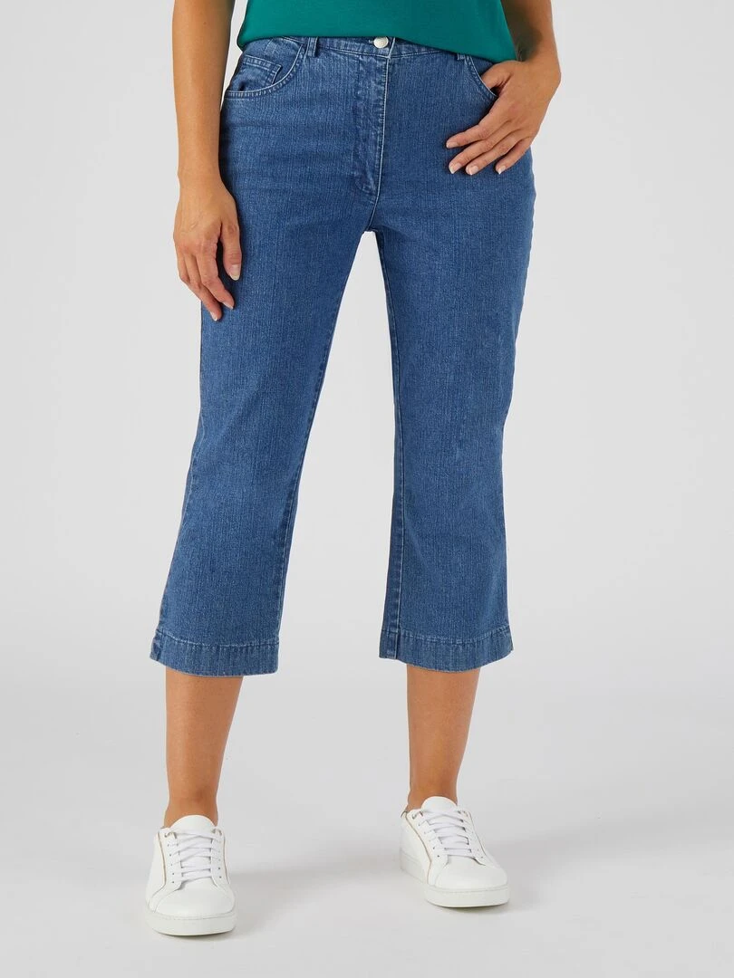 Pantacourt jean extensible 5 poches. Damart Bleu foncé
