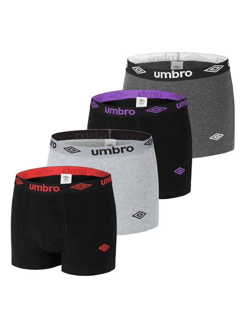 Lot de 4 Boxers coton homme uni Umbro Noir